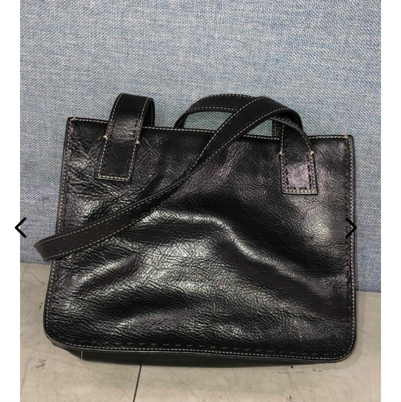 Vintage Fossil Black Leather Shoulder Double Handles HandBag Purse - Picture 8 of 8